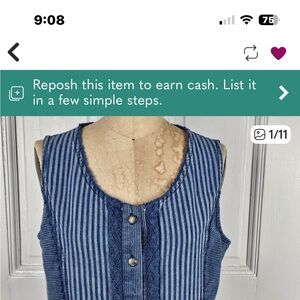 Top blue Roper vest lace western rodeo cowgirl cottage southwestern Medium